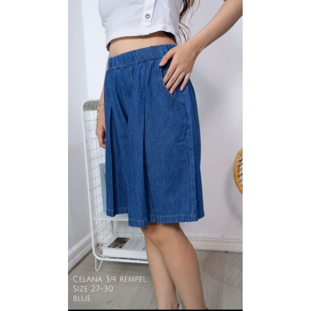 Jual Celana Jeans Kulot Rempel Selutut Pinggang Full Karet M-XXL ...