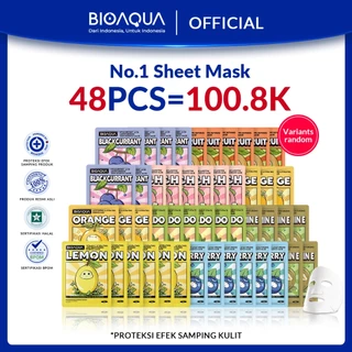BIOAQUA Nourish Sheet Mask Masker Wajah Mix 48pcs Face Mask Masker Muka With Pearl Whitening/Red Ginseng Luxury Nourishing & Anti-Wrinkle/Ginseng Moisturizing/Bird's Nest Moisturizing/Black Truffle Revitalizing/White Truffle Brightening/Ganoderma Masker O