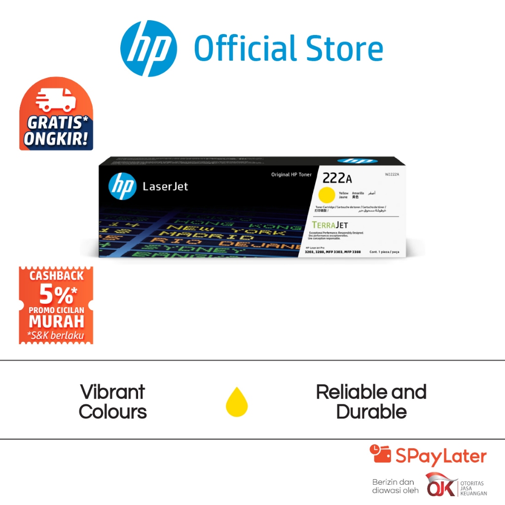 Tinta Printer HP 222A LaserJet Toner Cartridge Yellow Original Warna Colour Cartridge Asli Ori Promo Murah Gratis Ongkir Official