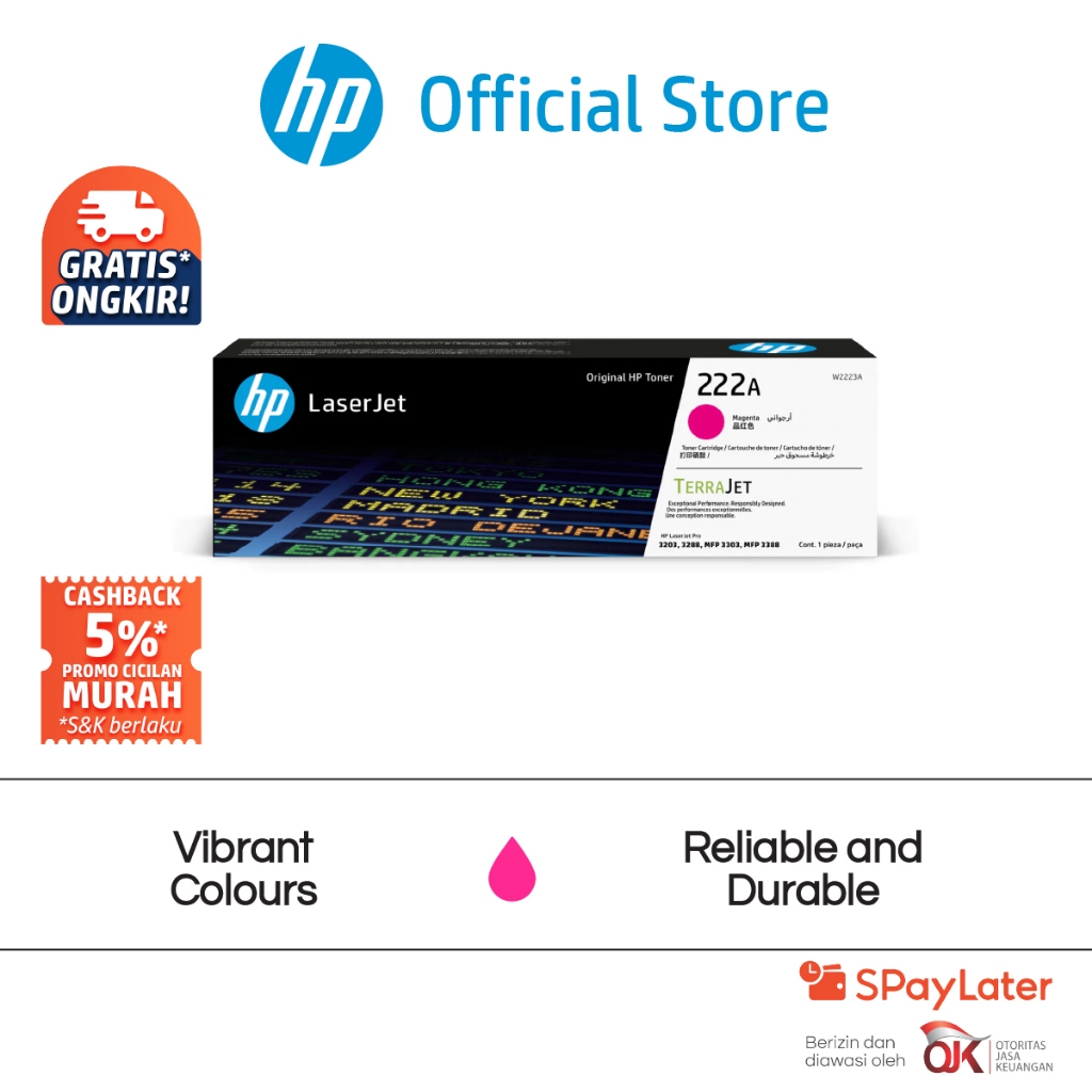 Tinta Printer HP 222A LaserJet Toner Cartridge Magenta Original Warna Colour Cartridge Asli Ori Promo Murah Gratis Ongkir Official