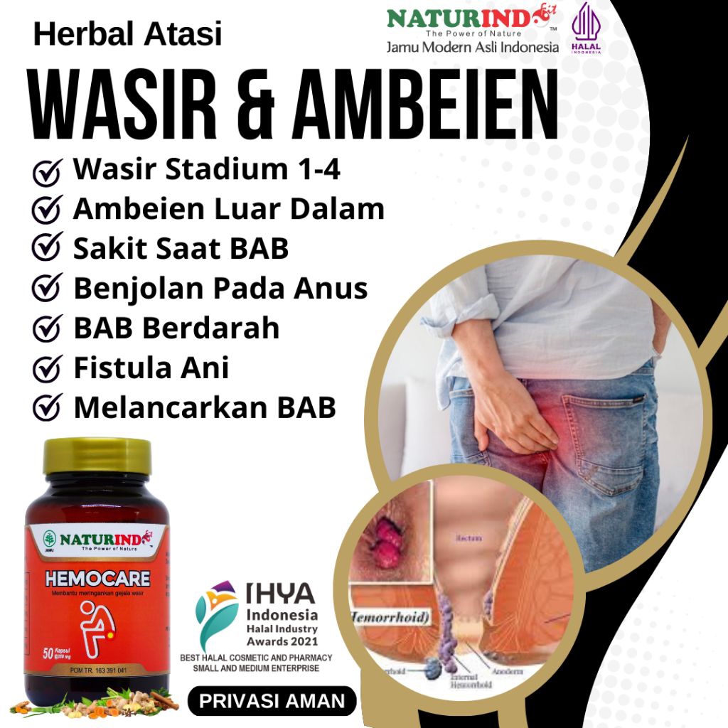 HEMOCARE Obat Wasir Ambeien Luar Dalam Stadium 1-4 Susah BAB