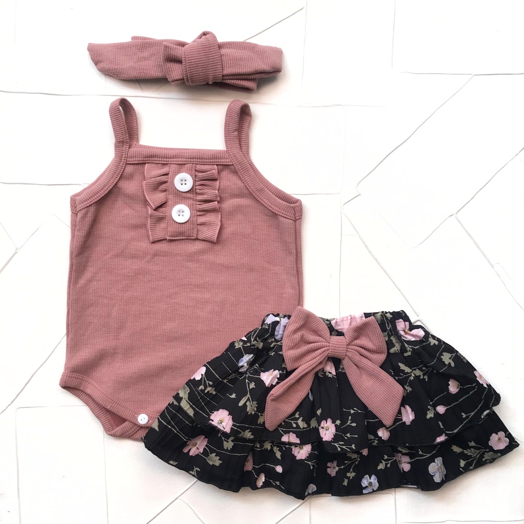 Jual Baju Anak Bayi Perempuan 0-6 Bulan Knit Rok susun set pakaian bayi