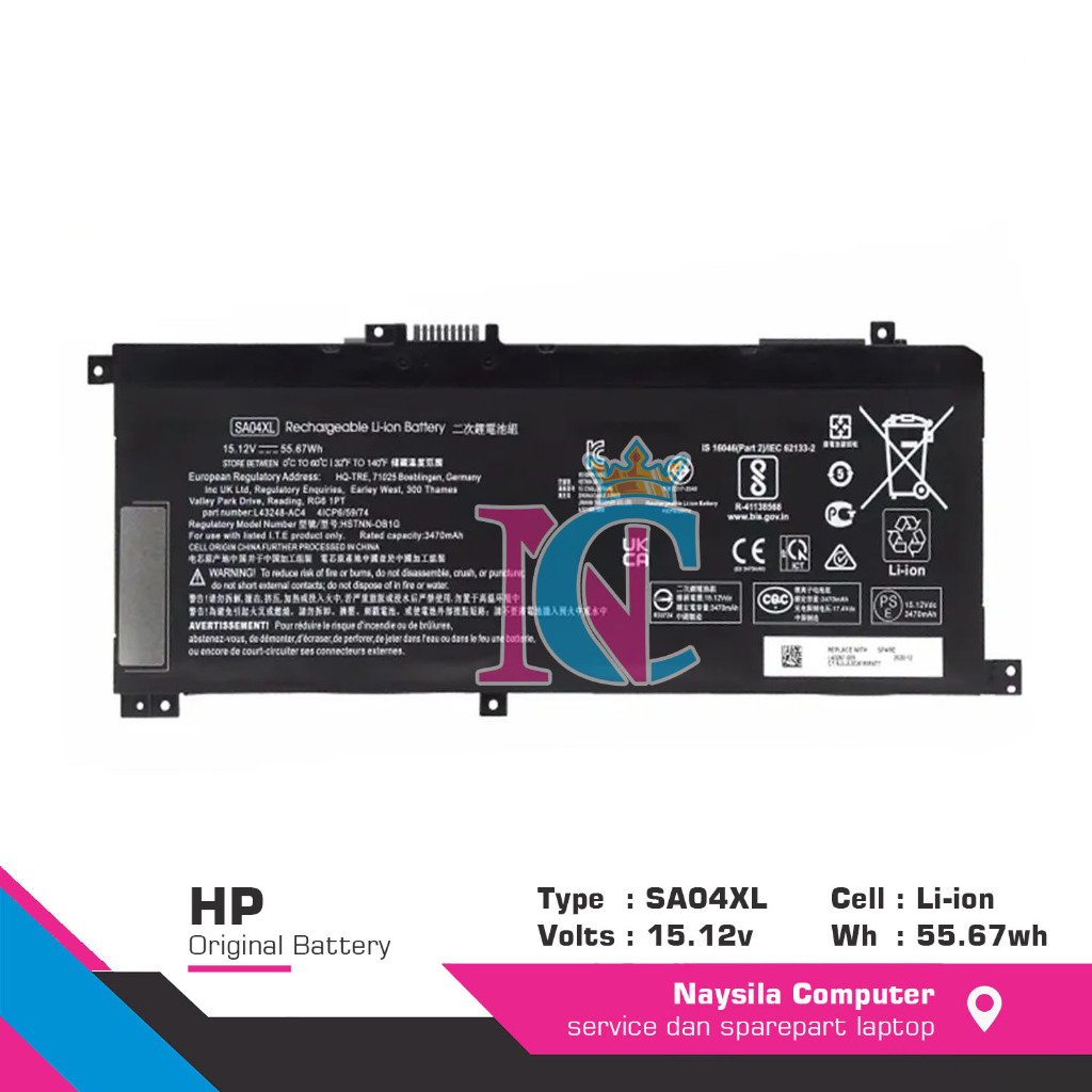 Batteria SA04XL Per HP Envy 15-dr0003TX, 15-ds0000 Serie - 15.12V, 55.67Wh, Li-Ion, Compatibile Con HSTNN-OB1F