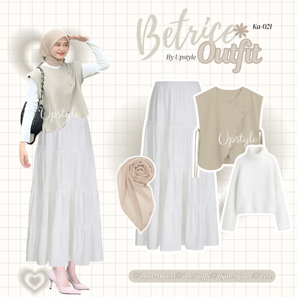 Upstyle Betrice 4in1 Hijab Set Adem Ruffle Rok