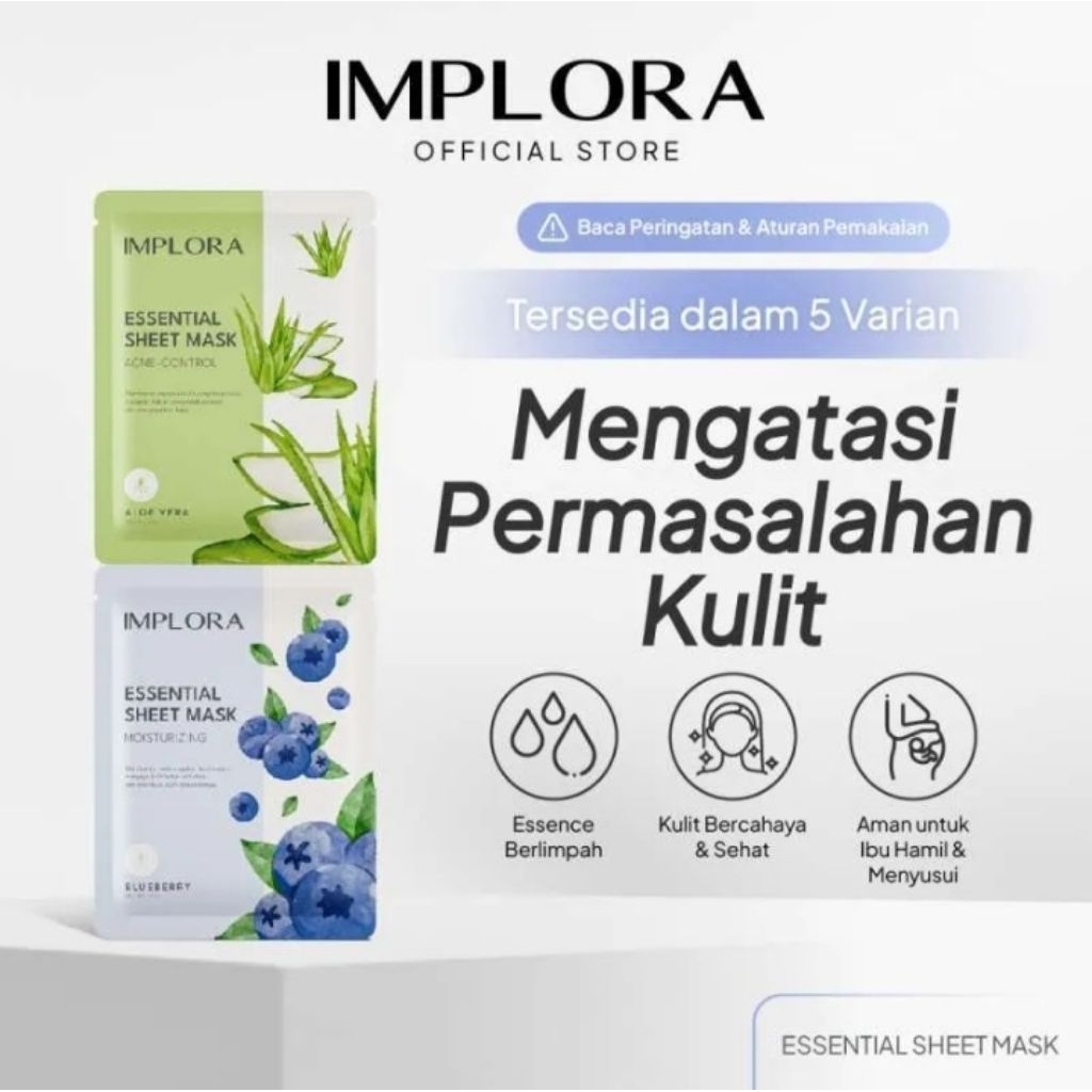 Jual Implora Essential Sheet Mask. Sheet Mask Brightening Moisturizing ...