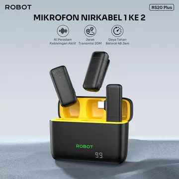 Robot Rs20 Plus Wireless Microphone 1 To 2 Clip Connector Port Type C Mic Bluetooth Live
