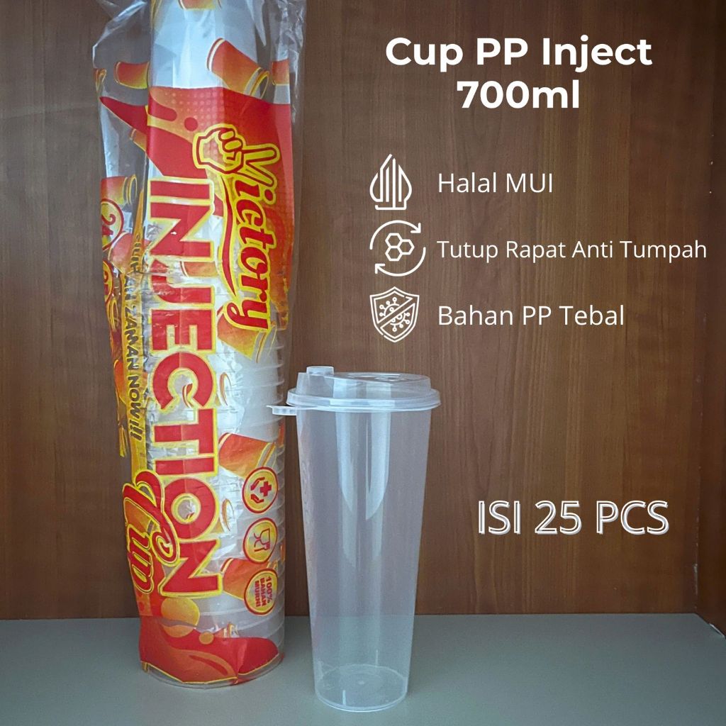 Jual (Grosir) Gelas PP Cup Inject 700ml (25) 22oz Halal dengan Tutup ...