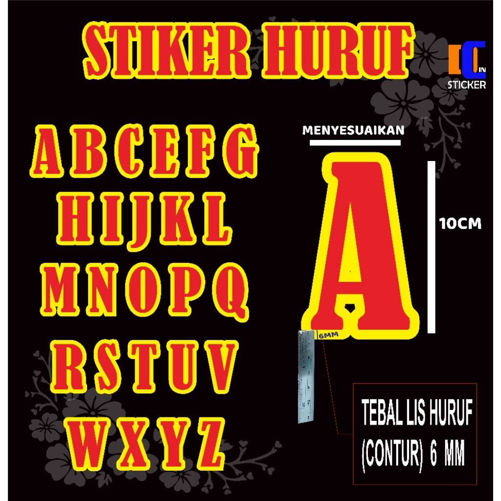 Jual stiker abjad ukuran 10cm stiker kontur(2warna font bernad ...