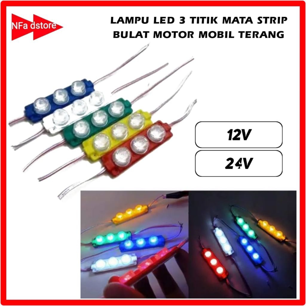 Jual Lampu LED 3 Titik Mata Strip Bulat Motor Mobil Terang | Shopee ...