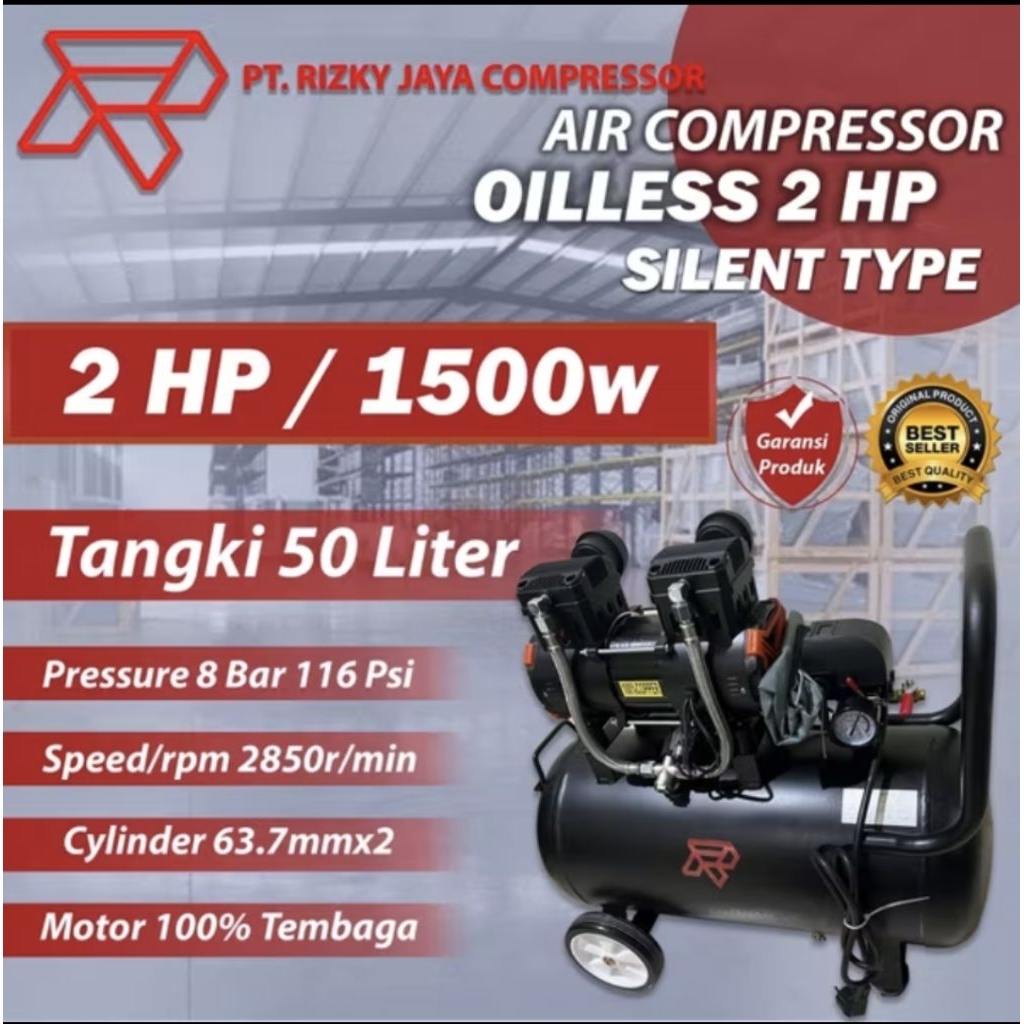 Jual Kompresor Angin Oilless 2hp 50 Liter RJC kompresor Angin Silent 2 ...