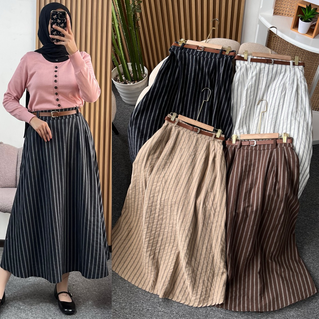 Jual Little butik RETA STRIPE SKIRT | Rok panjang wanita bahan linen ...