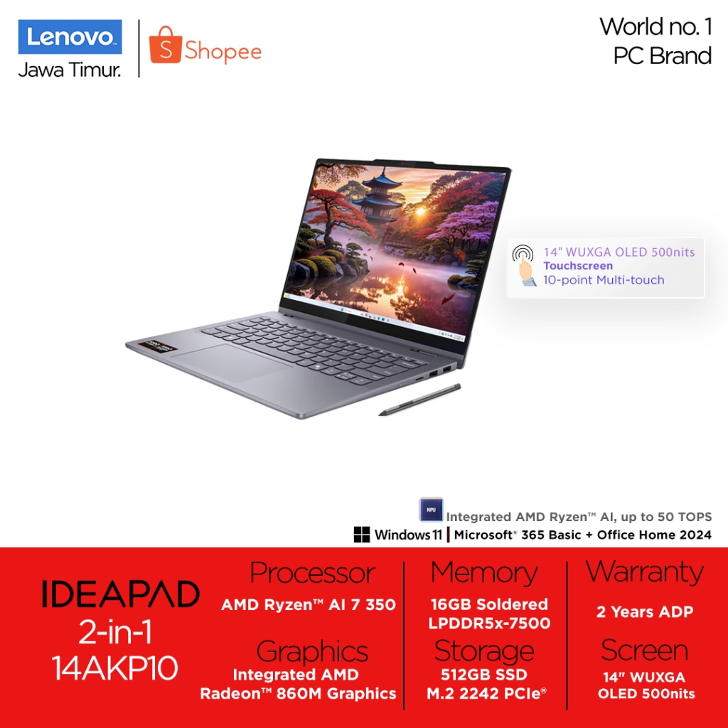 Jual Lenovo IP 5 2in1 3KID AMD Ryzen AI 7 350 16GB 512GB Integrated AMD ...