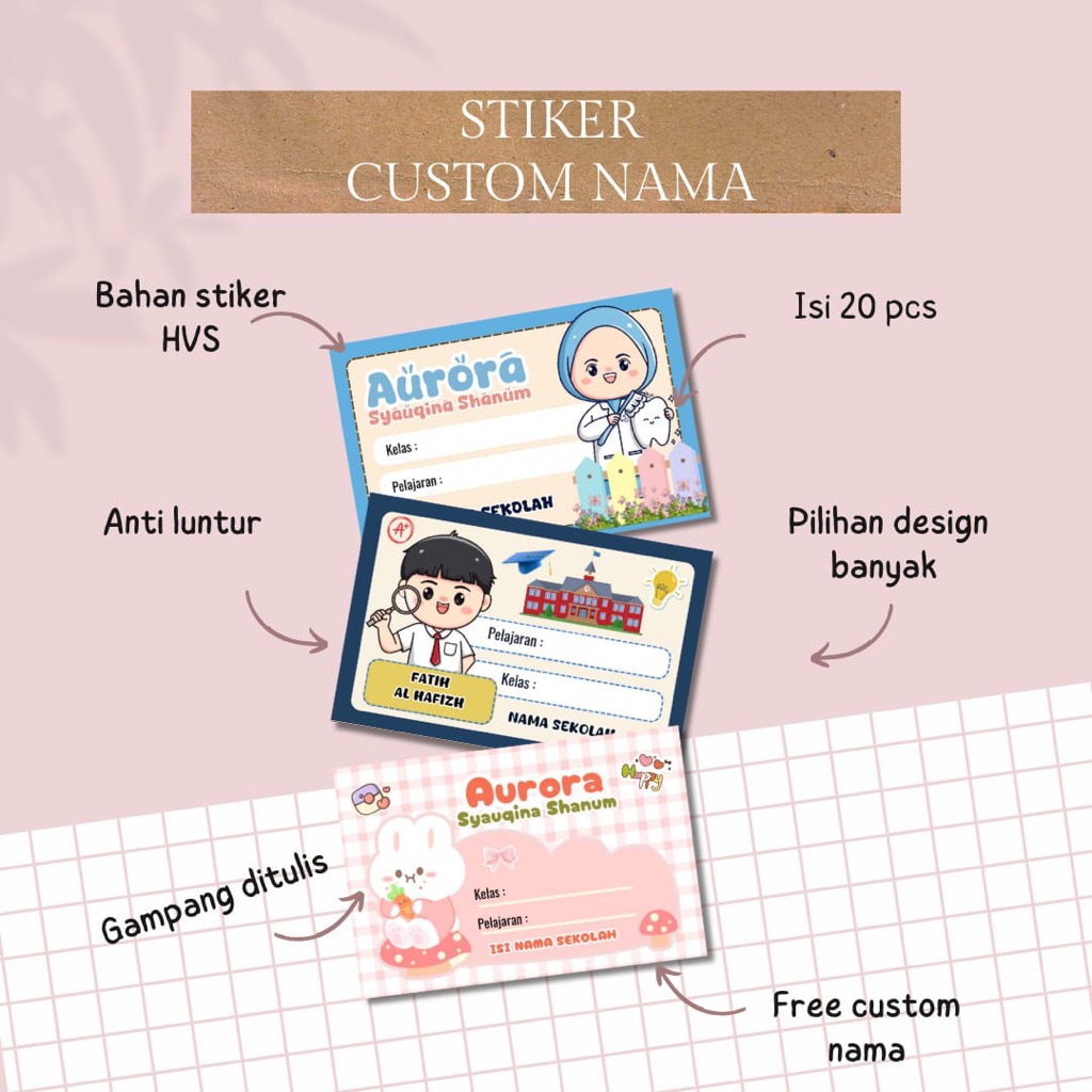 Jual Stiker Nama Custom 10 pcs/ Stiker Nama Sekolah / Stiker Nama Buku ...