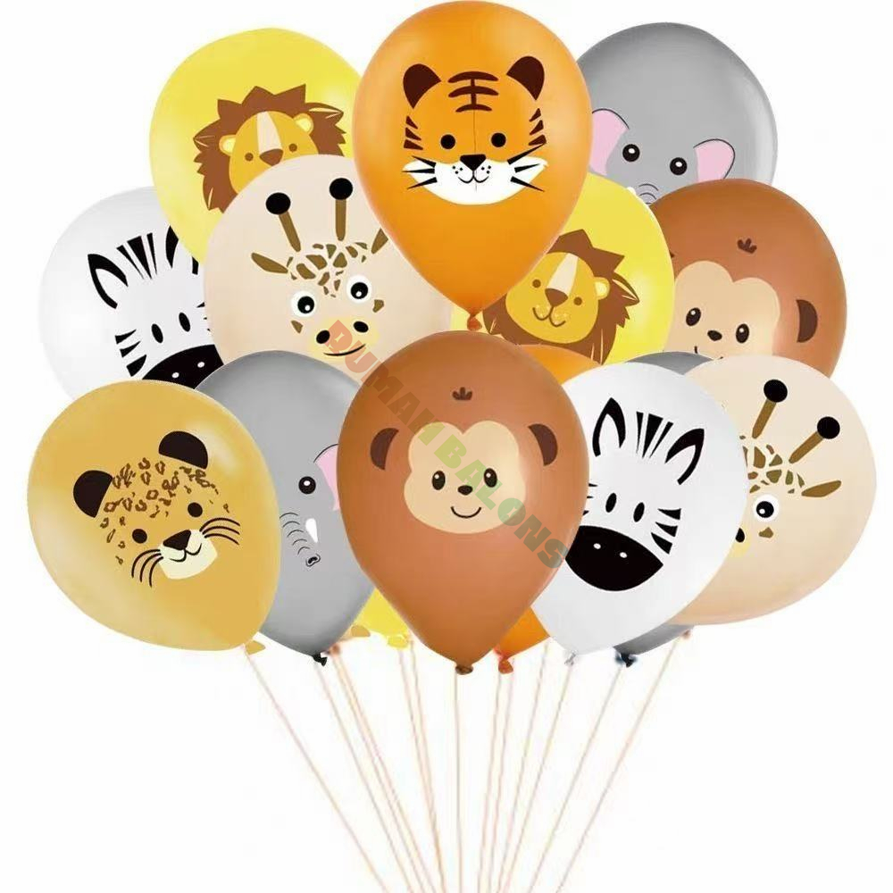 10inch BALON LATEX GAMBAR KEPALA HEWAN BALON ULANG TAHUN Isi 100pcs