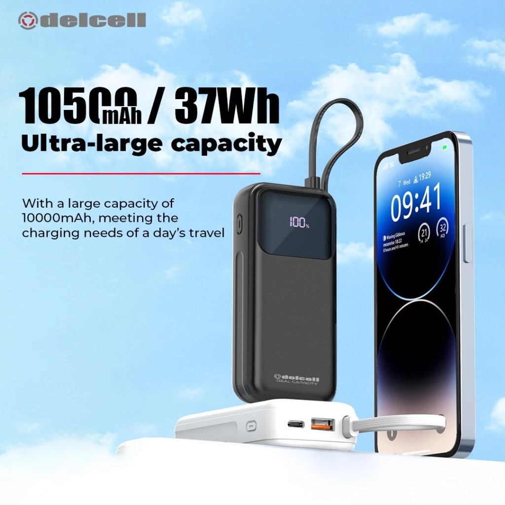 DELCELL Powerbank 10500mAh Fast Charging 22.5W LED Display Port Type C QC +PD 2 Tahun garansi