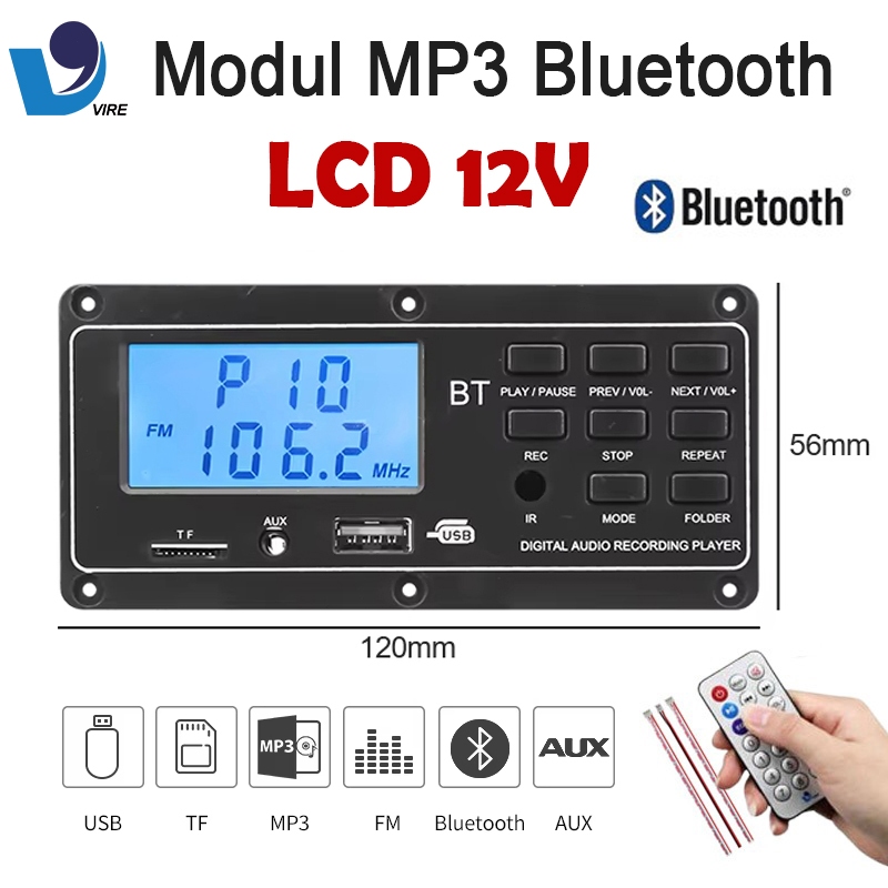 Jual VIRE kit modul mp3 bluetooth terbaru 12v LCD besar 57 TERBARAU ...