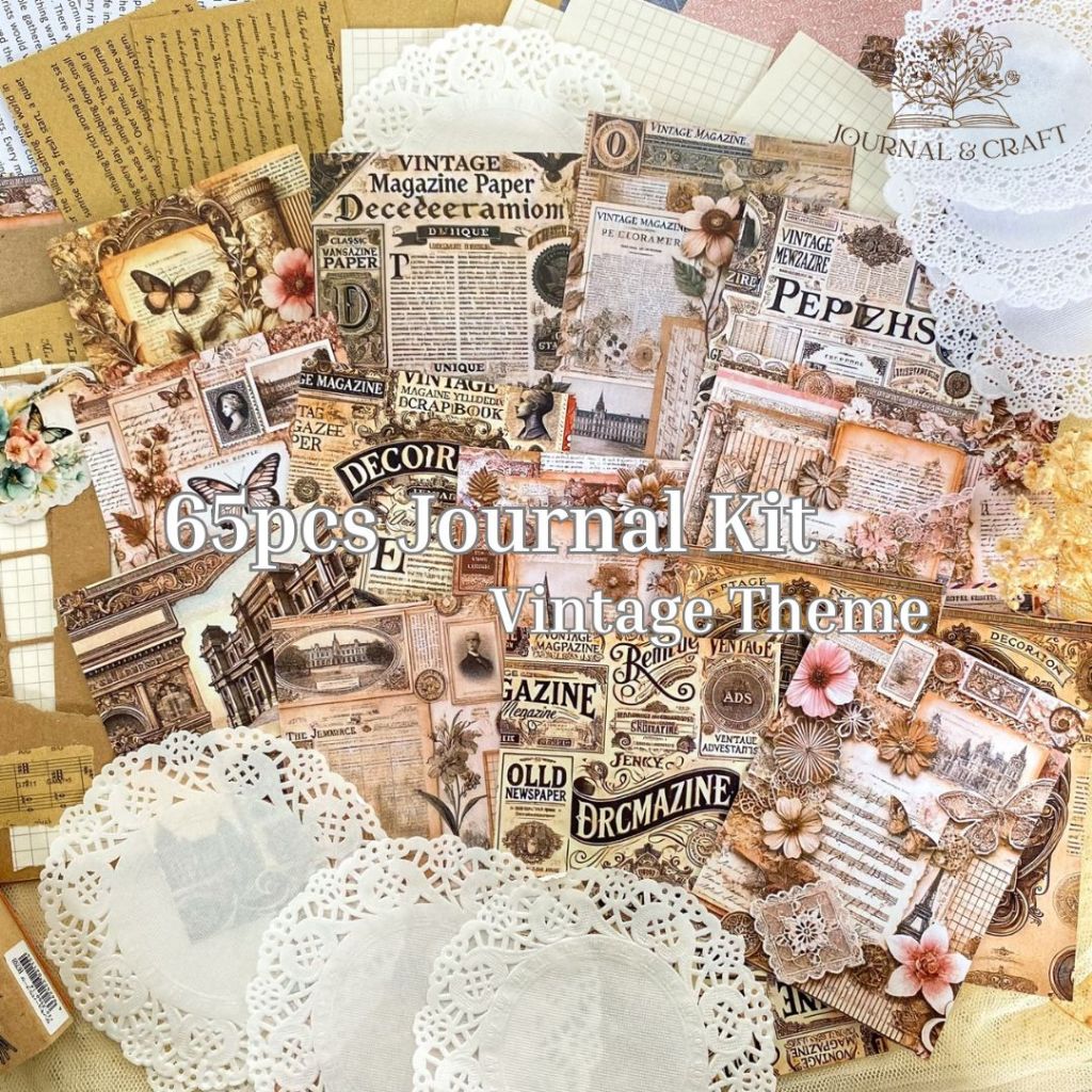 Jual 65pcs Journal Kit Vintage Scrapbook Aesthetic Bujo Bullet Journal ...