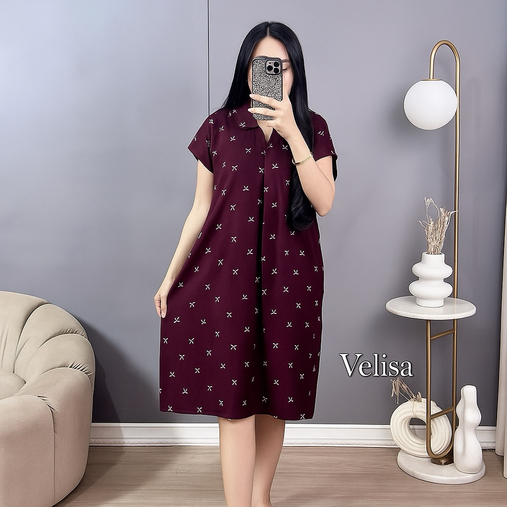 Jual Velisa Daster Midi Wanita Busui Friendly – Homedress Lengan Pendek ...