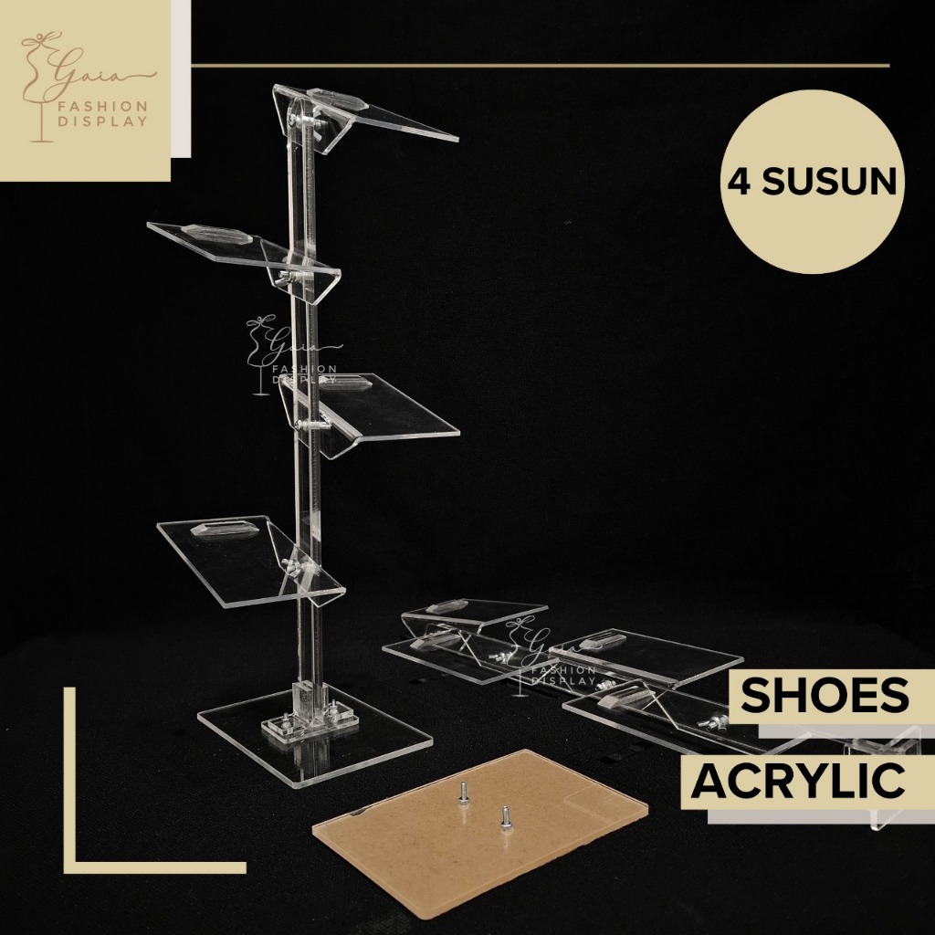 Jual Display Sepatu Akrilik Lipat 4 Susun/Akrilik Sepatu Pajangan/Stand ...
