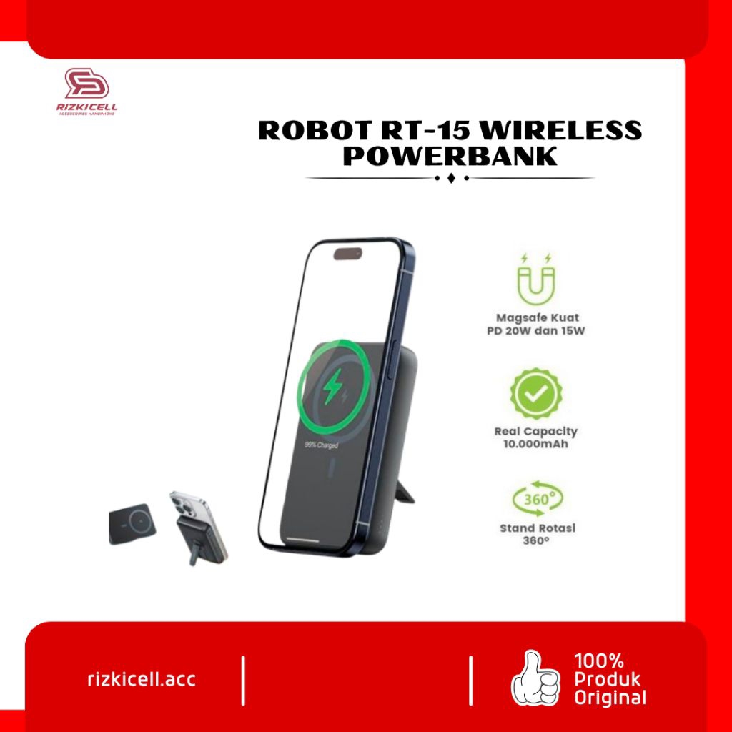 Jual Robot Powerbank RT-15 10000Mah PD20W + 15W Wireless Fast Charging ...