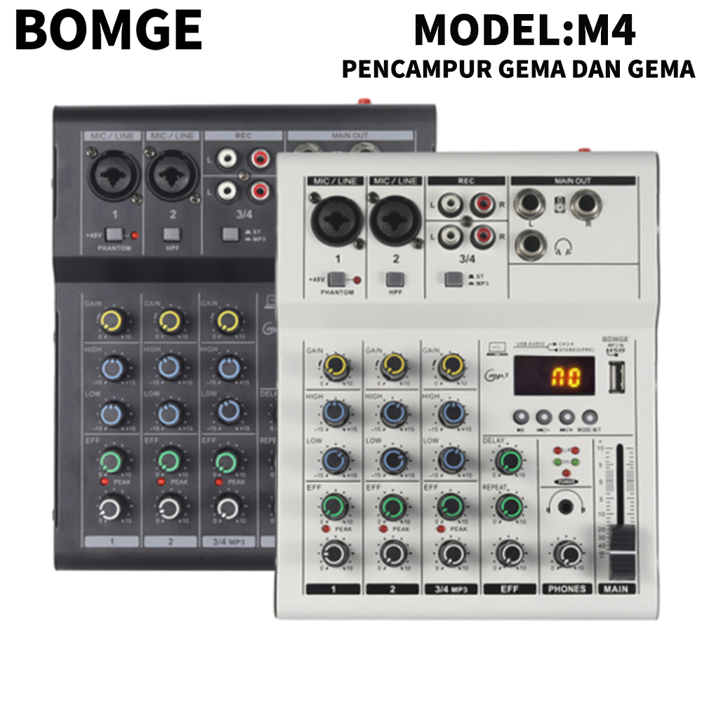 BOMGE M4 Mixer Audio 4 Saluran Kompatibel Komputer Bluetooth USB MP3 Phantom Power 48V Cocok DJ Home Studio