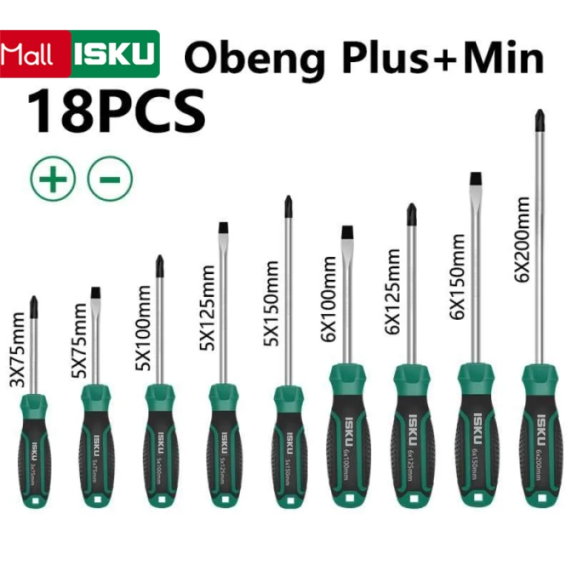 Jual ISKU Obeng Set Kombinasi Tip Magnetik 18pcs Plus Minus Screwdriver ...