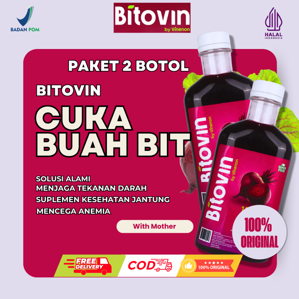Jual Bitovin Cuka Buah Bit 2 Botol - Menjaga Tekanan Darah | Suplemen ...