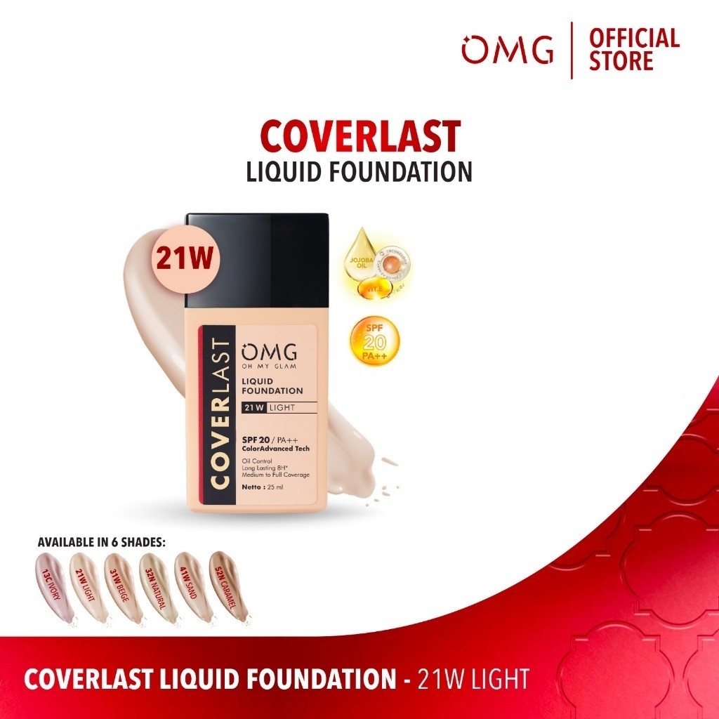 Jual OMG Oh My Glam Coverlast Liquid Foundation 21 W Light | SPF 20 ...
