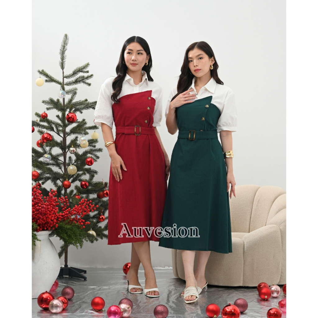 Jual AUVESION Rashi Collar Button Linen Crinkle Midi Dress 6241 | Dress ...