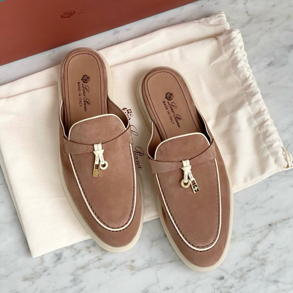 Jual LORO PIANA Summer Charms Walk Babouche Mules Loafers in Suede