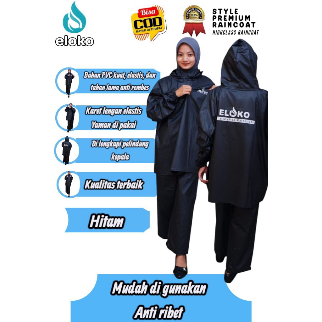 Jual ELOKO JAS HUJAN HOODIE LENTUR TAHAN AIR BEST QUALITY TERBAIK ...