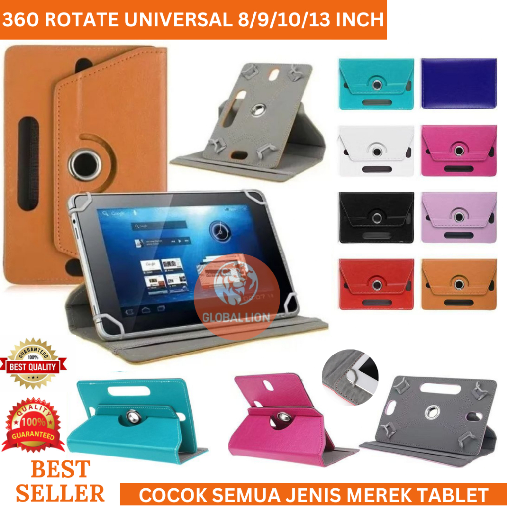 Jual Flip Case Universal 8 9 10 12 13 Inch Leather Flip Casing Berputar ...