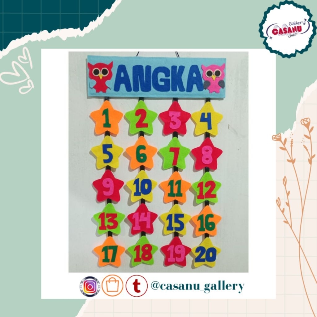 Jual Hiasan Angka 1 sampai 20//Hiasan Kain Flanel//Dekorasi kelas ...