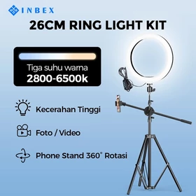 INBEX Ring Light Besar 26cm Tripod 210cm 3 Holder HP Ringlight Tripod Konten Kreator Grati
