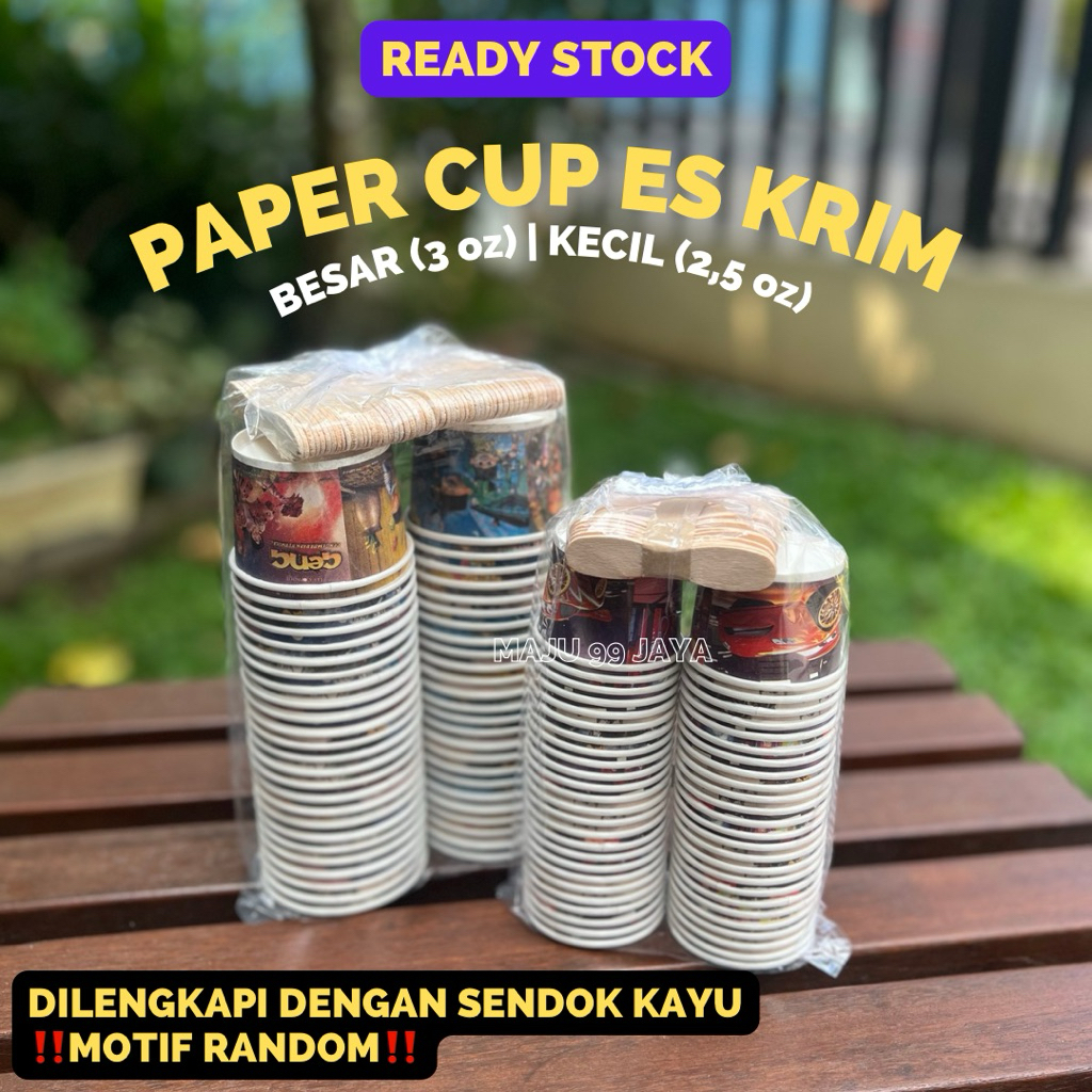 Jual Cup Ice Cream Paper Cup Es Krim Kertas + Sendok Kayu 2,5oz (60ml ...