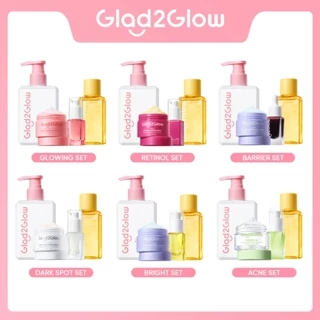 Glad2Glow bundle 4 in 1 Paket Skincare -Moisturizer+Serum+Cleanser+Toner-  Mencerahkan warna kulit Menghilangkan jerawat pengelupasan kulit Mencerahkan bintik hitam Anti penuaan kulit halus penghalang perbaikan Beauty Sets & Packages g2glow official store