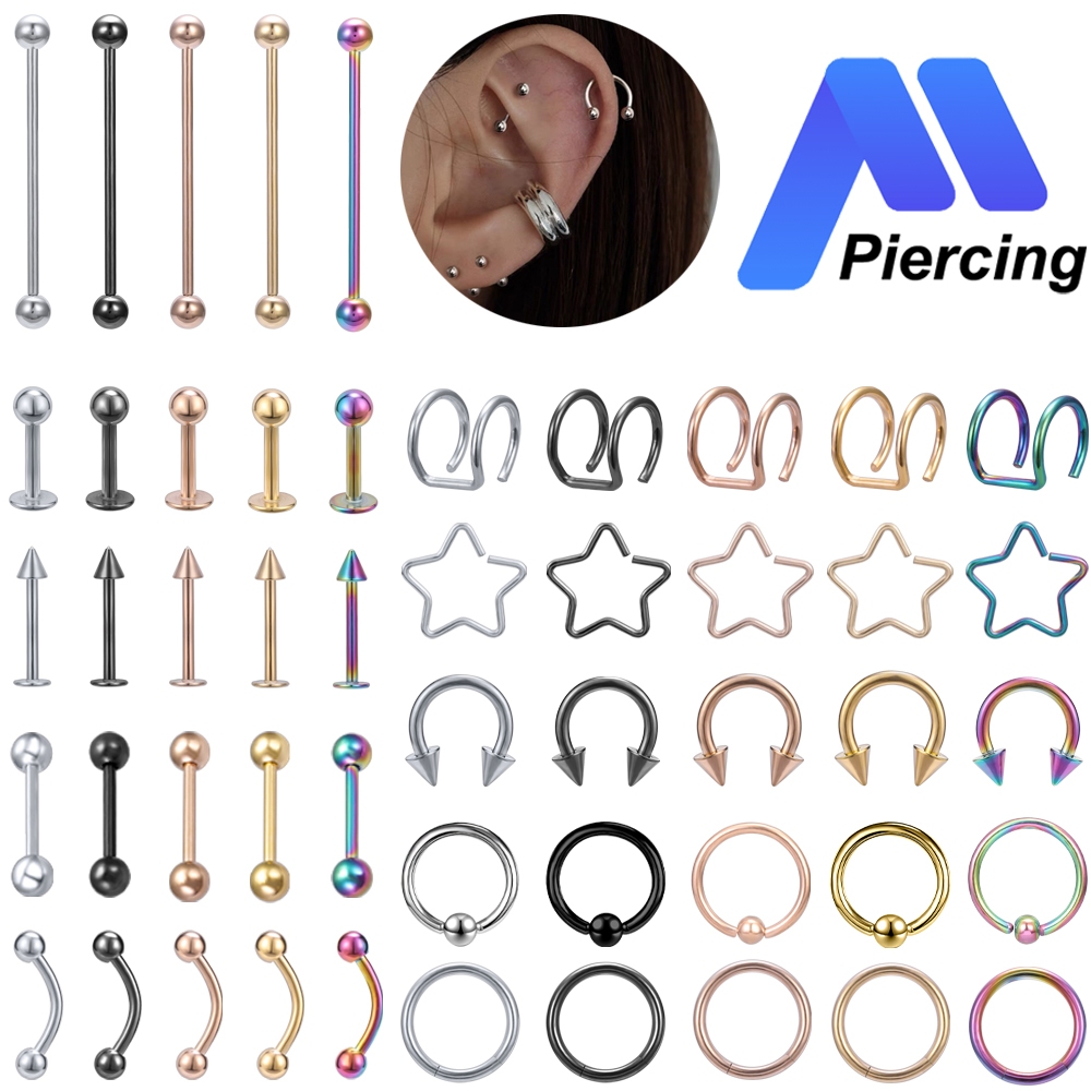 Jual 1 PC Stainless Steel Nose Ring Piercing 20G/16G/14G Lip Labret ...