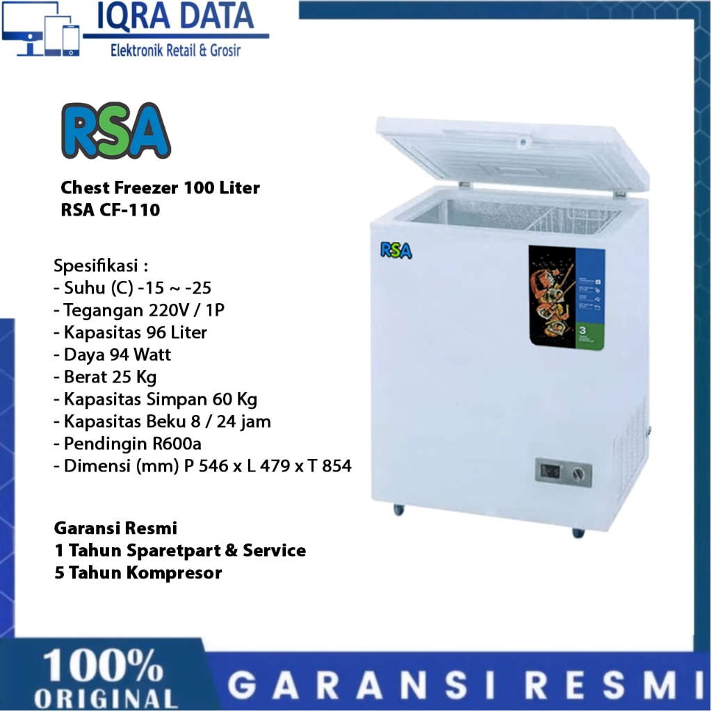 Jual Freezer Box Chest Freezer RSA CF110 100 Liter Garansi Resmi 5 ...