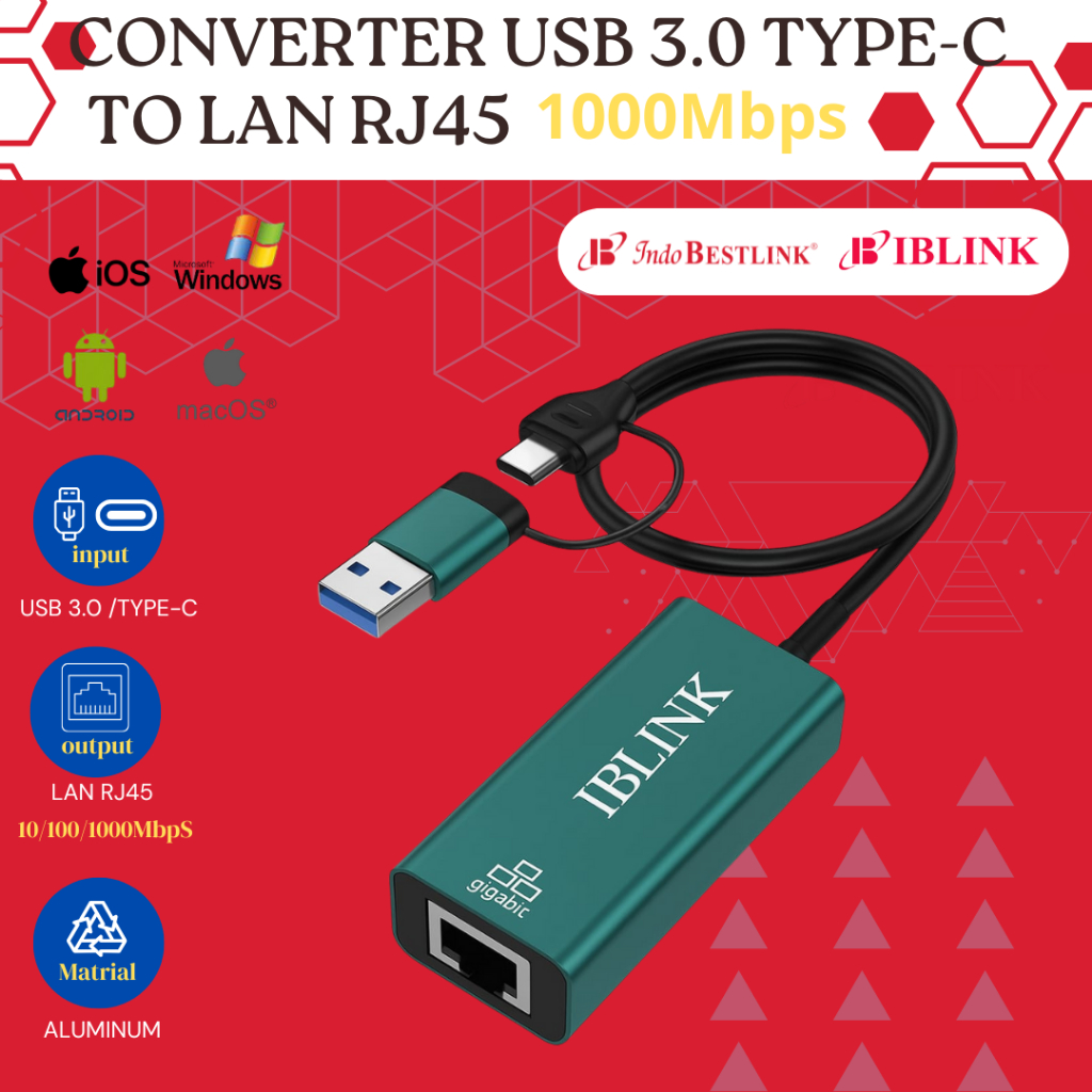 Jual Adapter Converter USB A 3.0 - Type C to LAN Ethernet RJ45 /Type C ...
