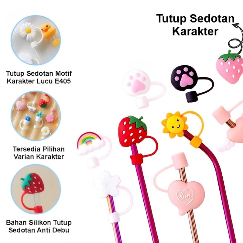 Jual Lucu 10mm Tutup Sedotan Silikon Penutup Motif Karakter Imut ...