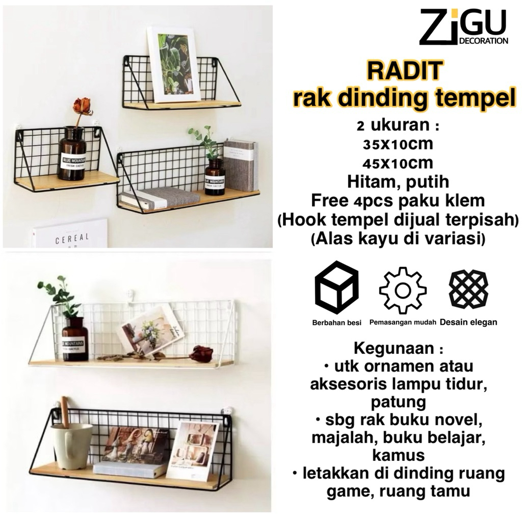 Jual Radit Hitam Rak dinding 45cm Rak Dinding Tempel Rak Buku Majalah ...