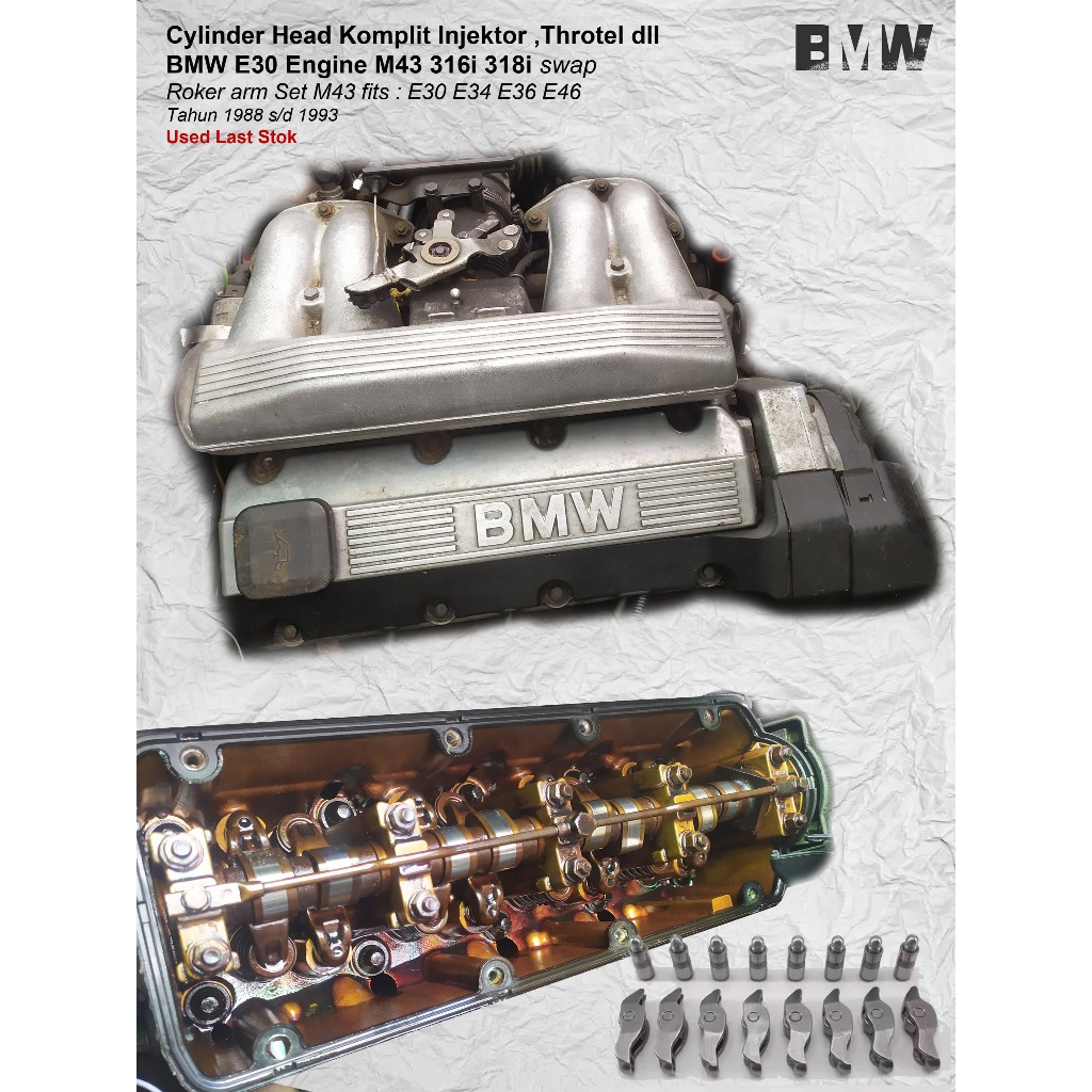 Jual Cylinder Head Komplit Injektor ,Throtel dll BMW E30 Engine M43 ...
