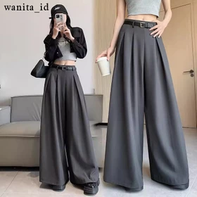 Wide Leg Pants Gaya Korea Lebar Longgar Celana Kantor Celana Kulot Wanita Formal