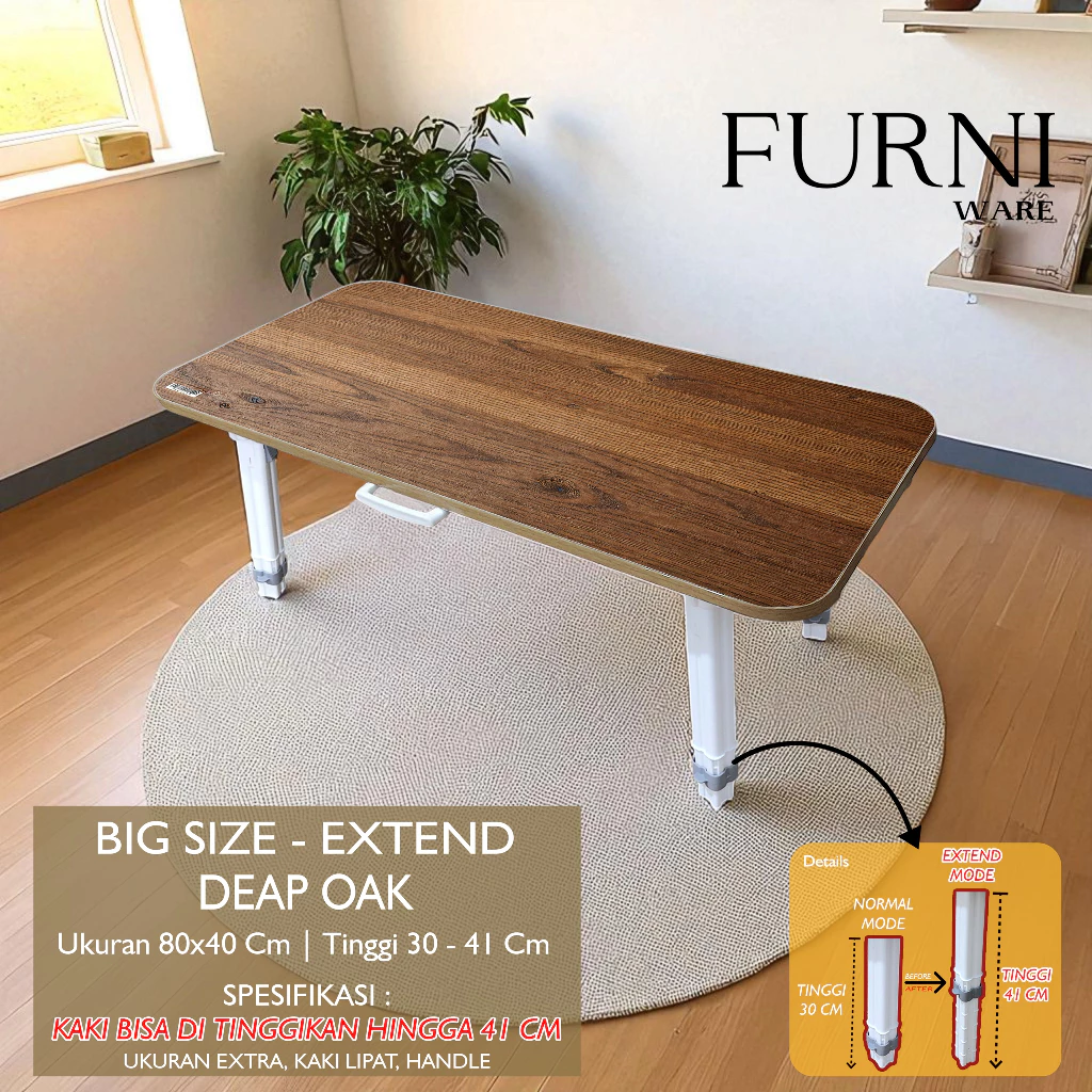 Meja Lipat Jumbo Extendable Import Meja Belajar Portable Meja Laptop Tipe Besar Ukuran 80x40x25 Cm FURNIWARE - foto 1