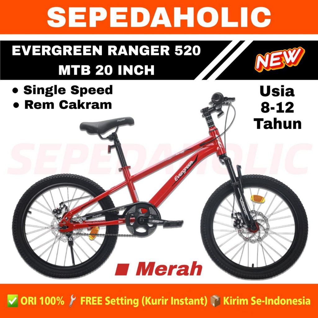 Jual Sepeda Gunung MTB EVERGREEN RANGER 520 Ukuran 20 Inch Rem Cakram ...