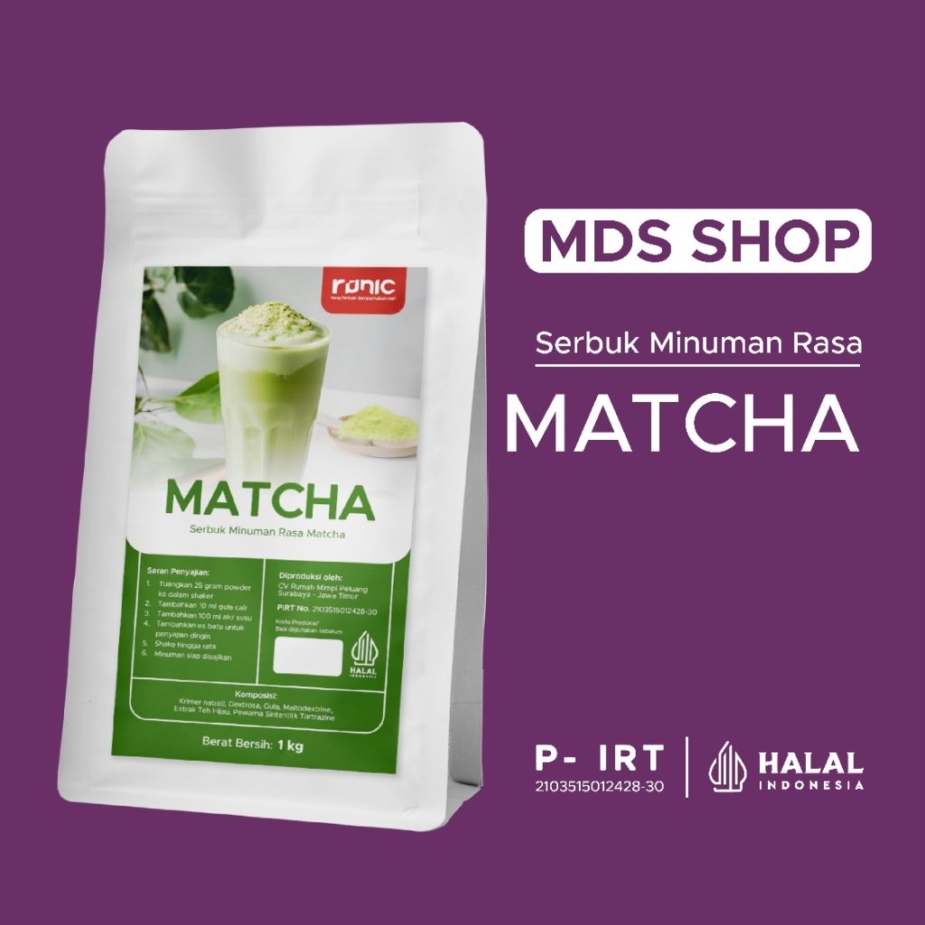 Jual Bubuk Minuman Bubble Powder Drink rasa MATCHA Runic 1kg | Shopee ...