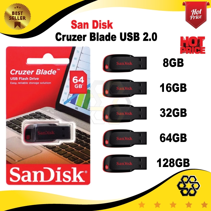 Jual Flashdisk 32GB 64GB 128GB San Disk - FlashDrive Cruzer Blade - USB ...