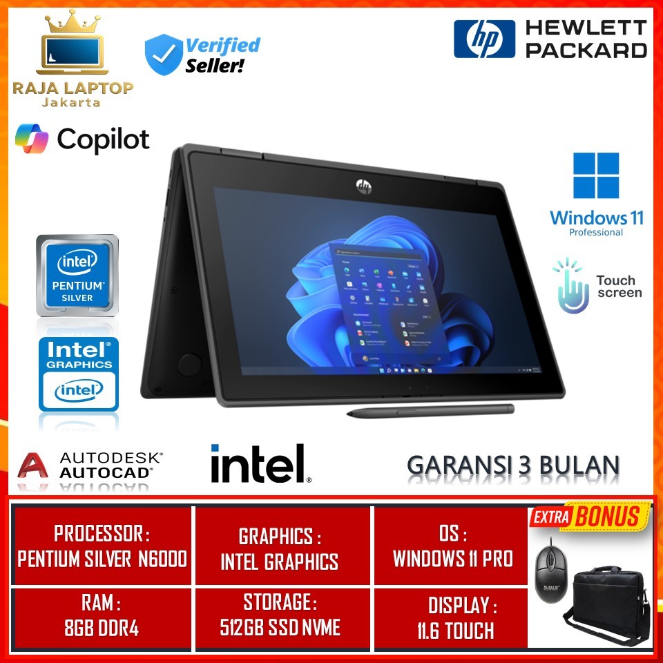 Jual Laptop Touchscreen HP Probook X360 11 Intel Pentium Silver N6000 ...