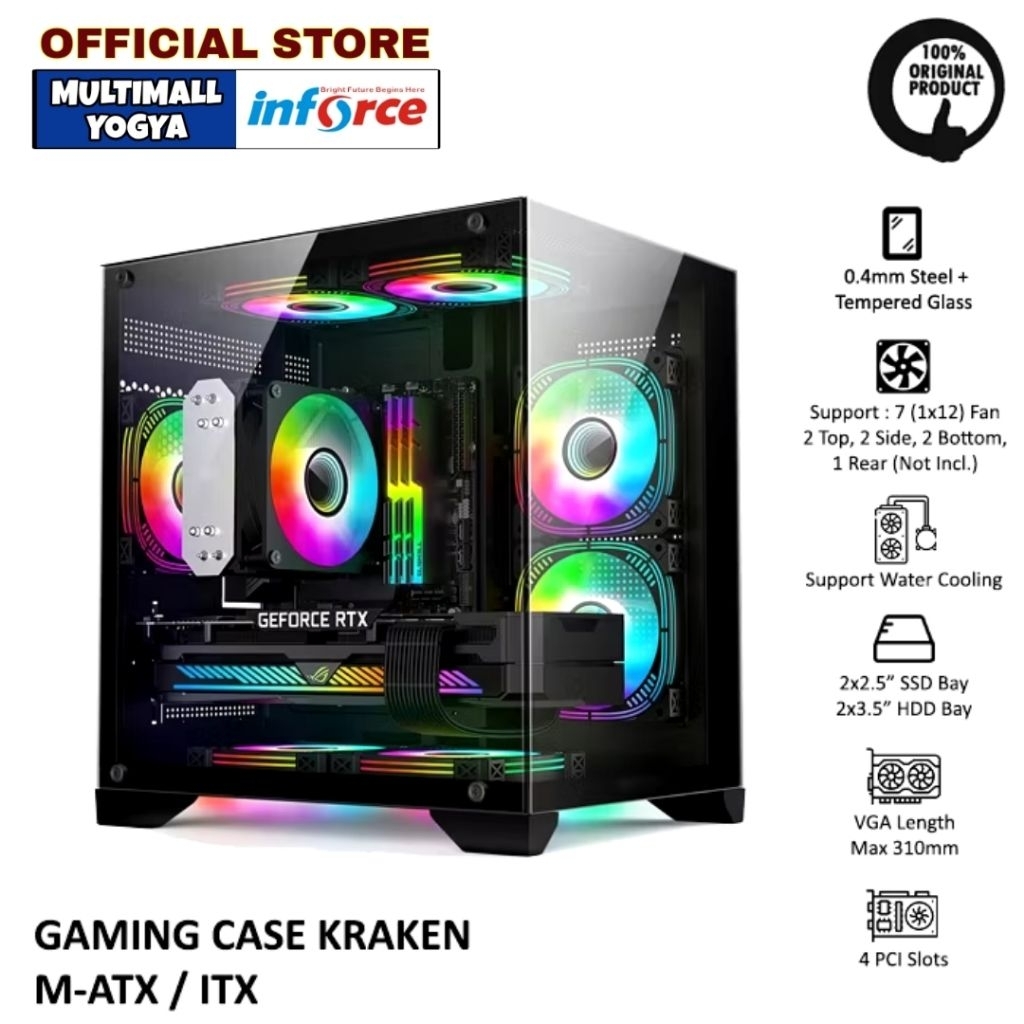 Jual Inforce Casing PC Gaming Kraken M-ATX - 7 FAN | Shopee Indonesia