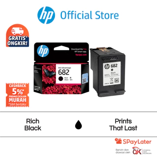 Tinta Printer HP Original 682 Hitam Black Cartridge Asli Twin Pack Combo 2 Pack / Tri Color / Colour / Warna / Promo Murah Gratis Ongkir Official